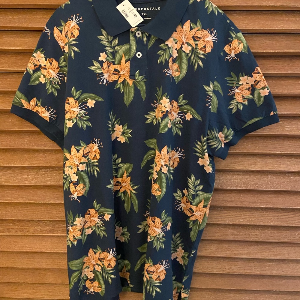 Aeropostale Navy Floral Polo Shirt